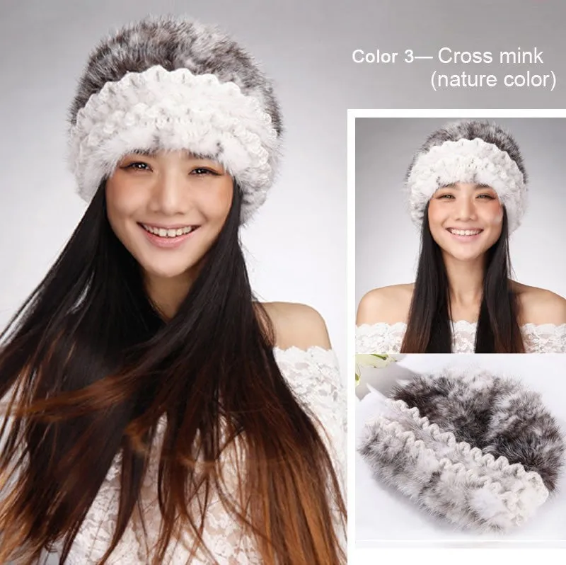 Women's Winter Hats Knitted Real Mink Fur Hat Fur Cap Women Beanie Headgear 14624