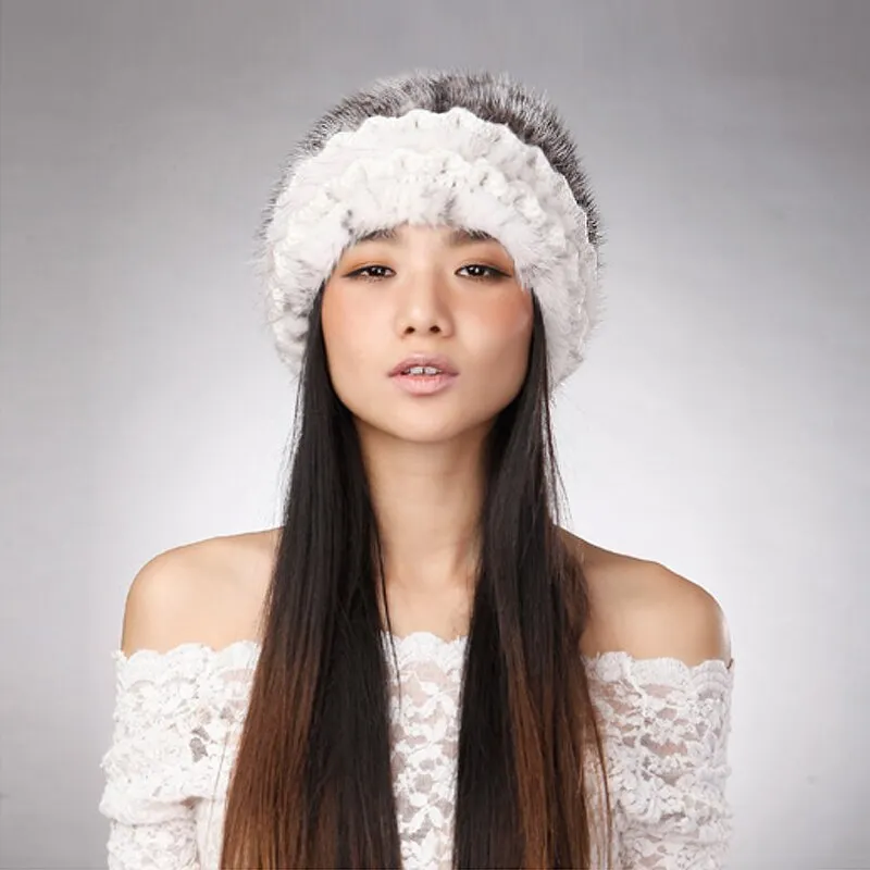 Women's Winter Hats Knitted Real Mink Fur Hat Fur Cap Women Beanie Headgear 14624