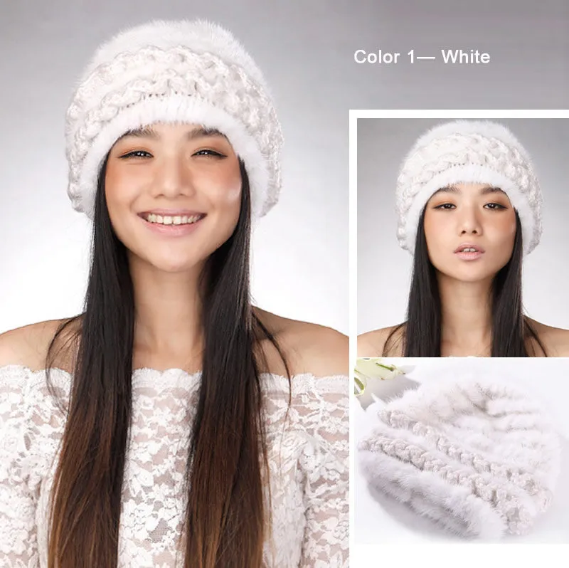 Women's Winter Hats Knitted Real Mink Fur Hat Fur Cap Women Beanie Headgear 14624