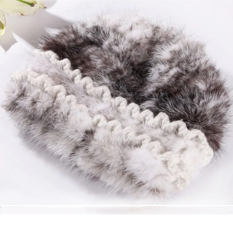 Women's Winter Hats Knitted Real Mink Fur Hat Fur Cap Women Beanie Headgear 14624